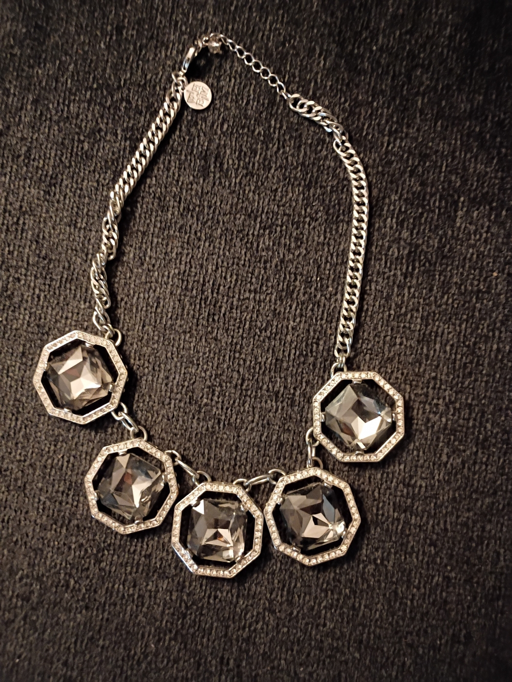 Silver-Tone Necklace with Smoky Crystal Octagon Pendants